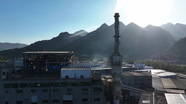 tall industrial chimney and factory buildings in wenzhou