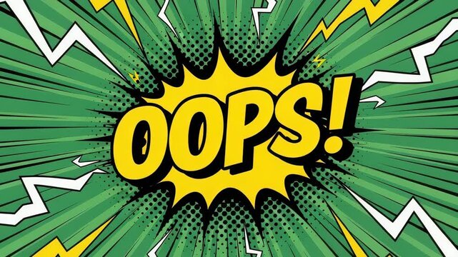 Comic book style explosion graphic with oops text on green background