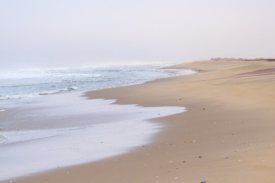 Atlantic coast, sandy beach, desert landscape and sea, Namib Naukluft Park, Namib Desert, Namibia