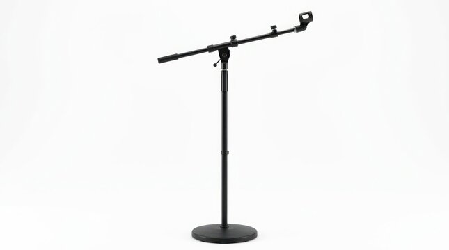 Black microphone stand on white background studio equipment for audio recording