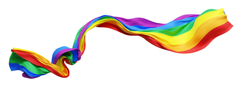 Rainbow flag ribbon flowing design for pride month banner isolated on transparent background with copy space 3D render