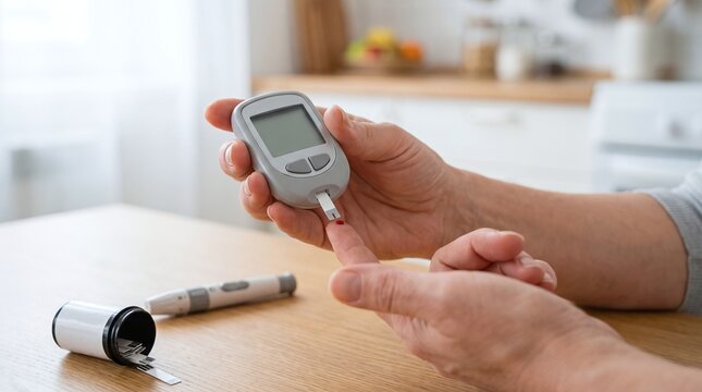 Diabetes Testing: Hand Holding Glucometer, Blood Sugar Monitor & Lancets