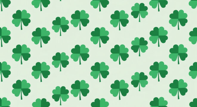 Seamless Pattern with Green Four Leaf Clovers
