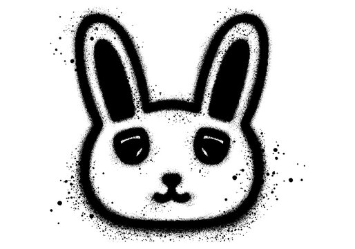 Cute rabbit graffiti with black spray paint
