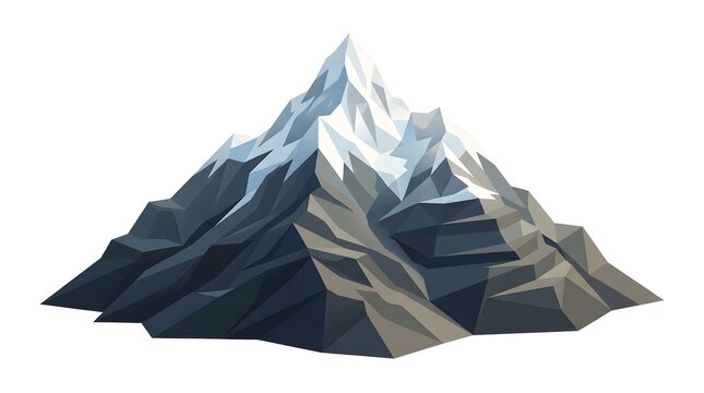 Low poly mountain peak illustration with snowy top, vector graphic landscape design element