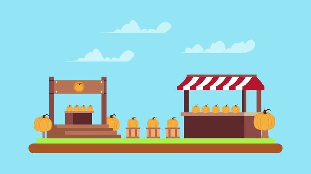 Pumpkin Patch and Harvest Market Stall cartoon animation