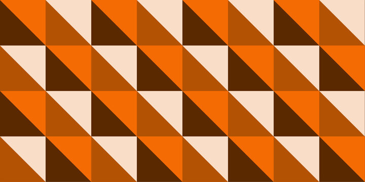 Geometric pattern of repeating triangles in orange, brown, and cream