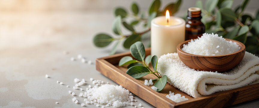 Wellness arrangement with botanical elements for beauty salon advertising and relaxation content