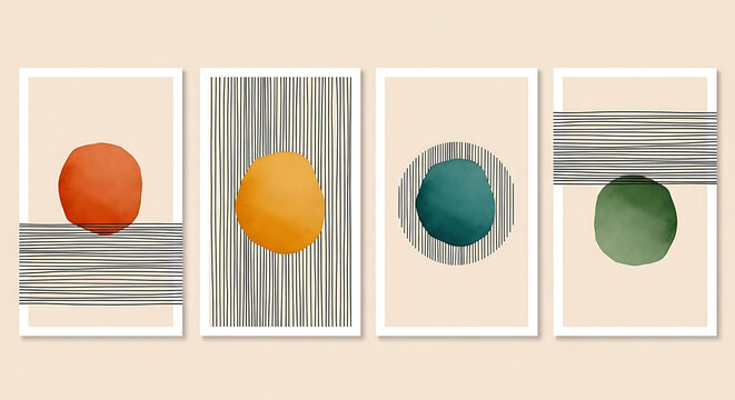 Poster Abstract Wall Art Prints Featuring Minimalist Organic Shapes and Linear Patterns for Modern Interior Home Decor