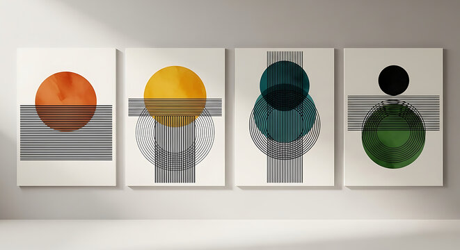 Geometric Wall Art Set Featuring Abstract Circles and Line Patterns for a Minimalist Modern Home Interior Decor Gallery