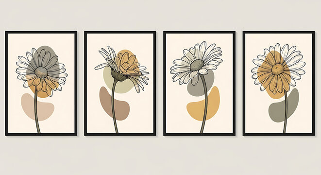 Botanical Floral Daisy Poster Abstract Line Art with Organic Shapes for a Minimalist Gallery Wall and Home Decor