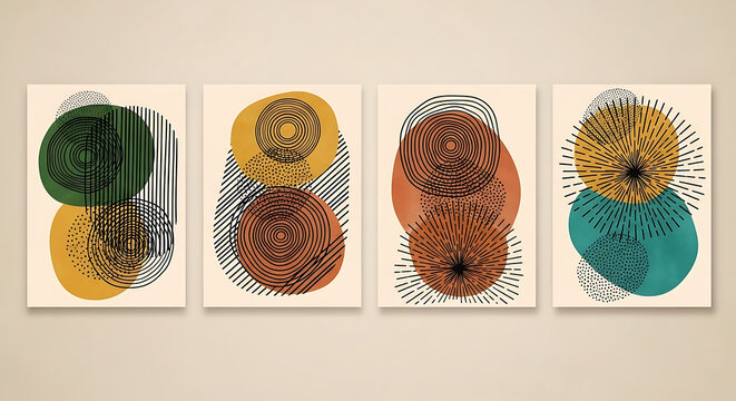 Abstract Wall Art Midcentury Modern Prints Featuring Geometric Shapes and Organic Lines for Home Decor