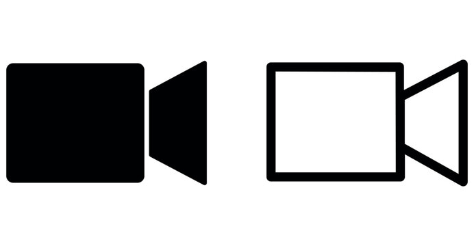 Minimalist black and white video camera icons set for digital media and filmmaking projects.
