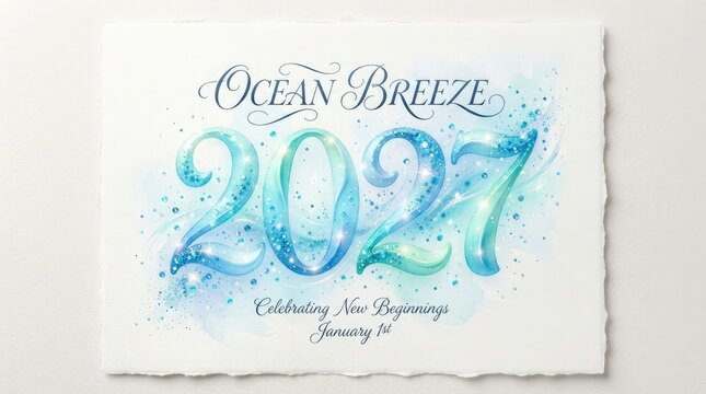 Watercolor splash of the year 2027 with artistic brush strokes and a bright celebratory aesthetic for new year designs