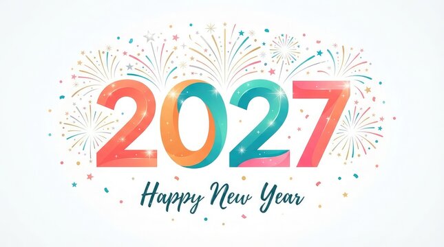 Colorful 2027 new year celebration with confetti background a vibrant and festive design for greetings cards and digital media