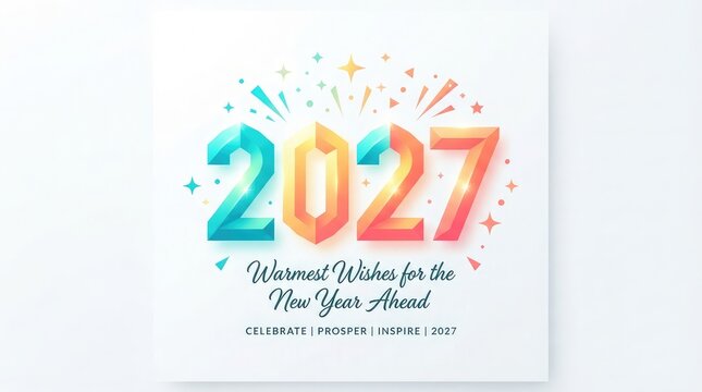 Colorful watercolor design for the year 2027 with paint splashes and artistic lettering new year celebration concept