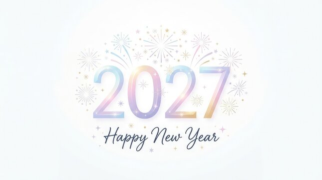 Colorful watercolor illustration of happy new year 2027 with festive lettering and a clean white background for celebrations