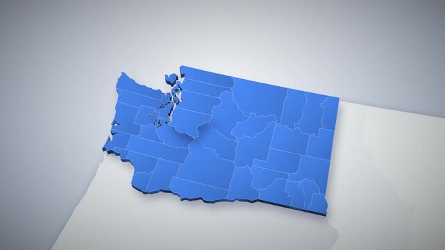 Seattle map, 3D camera zoom from USA map into Washington and King County, with location pin and title card, for news, real estate, travel and business, Seattle location on United States map, explainer