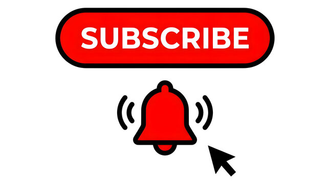 Modern subscribe button with alert icon isolated on transparent background