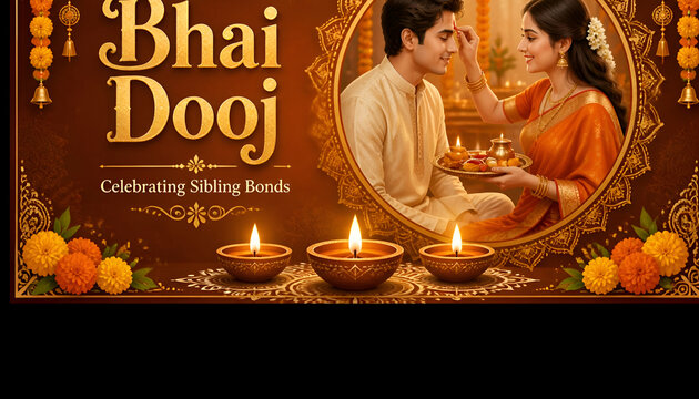 Bhai Dooj festival banner celebrating sibling bonds with brother and sister