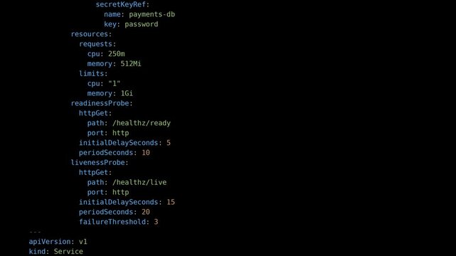Kubernetes YAML config code scrolling down - background loop