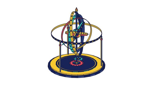 Decorative Mechanical Armillary Sphere Concentric Rings Rotating Axes Central Globe Seamless Loop Flat Minimalist Vector Animation high quality professional