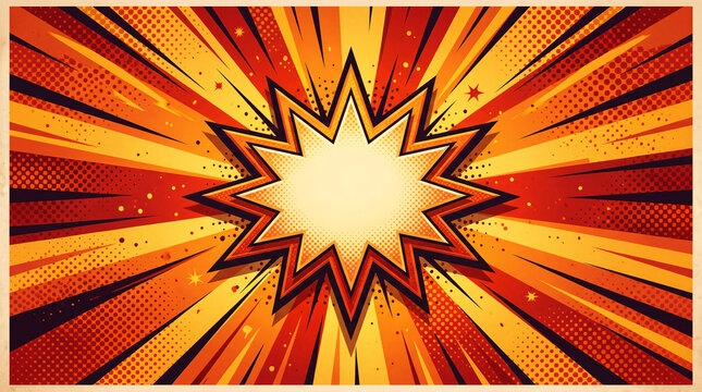 Fond pop art orange et rouge avec explosion centrale vide