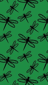 Black Dragonflies on Green Background