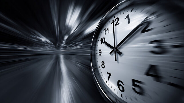 Modern silver wall clock showing fast motion blur effect