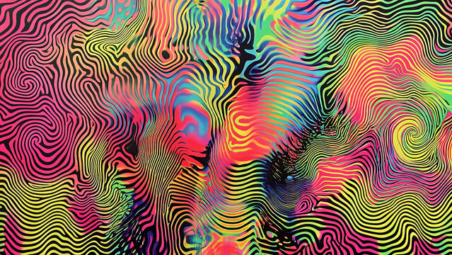 Abstract psychedelic swirls and patterns in vibrant colors creating a mesmerizing digital art design illustration