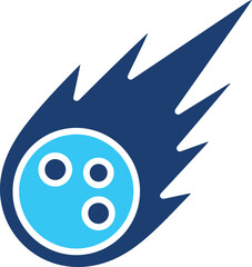 A stylized blue bowling ball icon depicted as a fast moving flaming comet © Icon Market