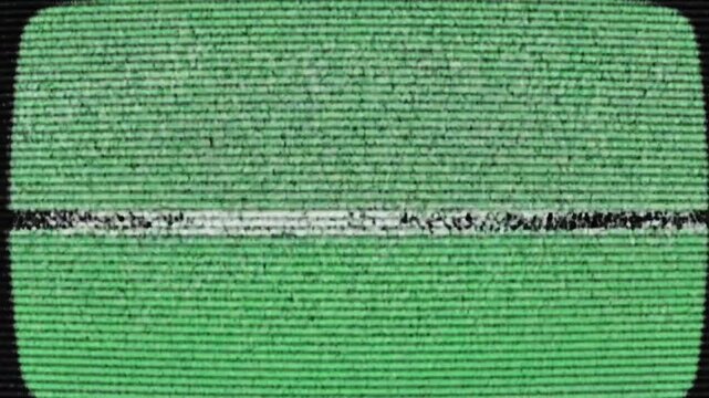 Vintage Black and White TV Screen Static Noise Effect on Green Background