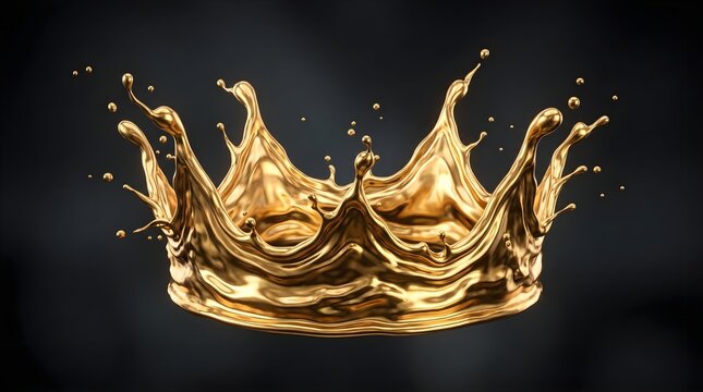 Liquid gold crown splash forming a royal shape isolated on dark black background