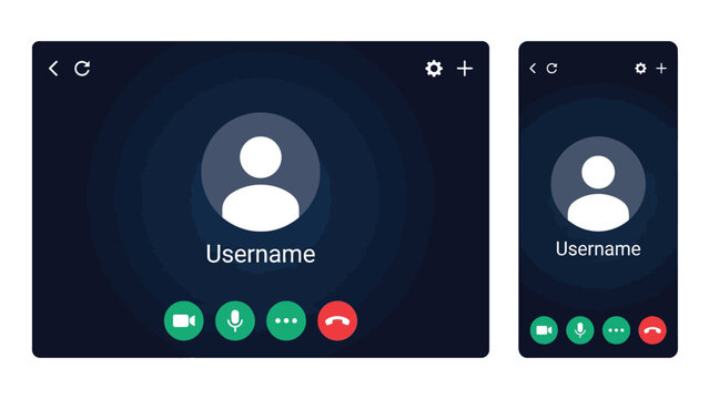User interface design for video calling application featuring profile avatar and interactive control buttons on dark background