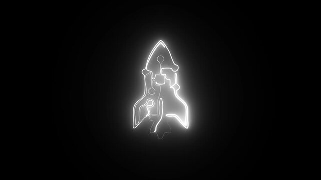 White Neon Rocket Shaped Outline on a Dark Background