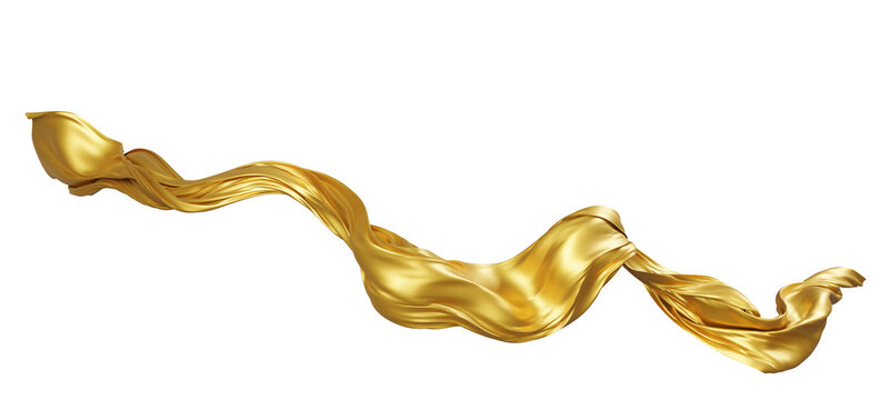 Luxury gold fabric flowing isolated on transparent background with copy space 3D render