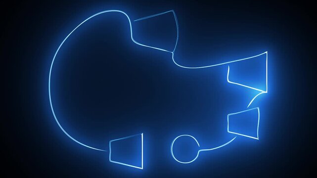 Blue Neon Abstract Geometric Shape with Glowing Edges