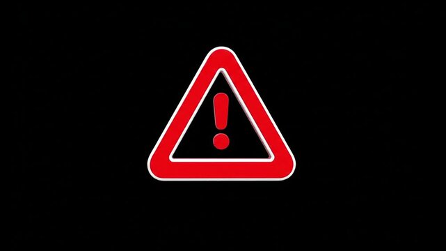 Red alert warning triangle sign with exclamation mark graphic symbol icon for danger caution error notification on black background