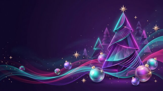 Festive Christmas tree with glowing ornaments during a magical night celebration