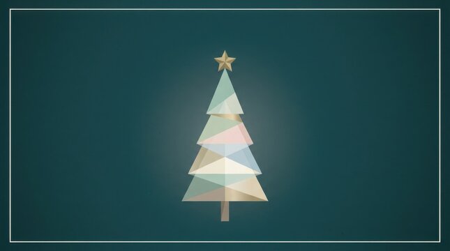 Geometric Christmas tree with star on dark green background