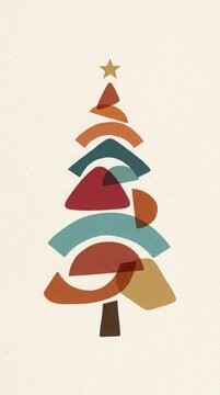 Abstract geometric Christmas tree with warm earth tones on a cream background