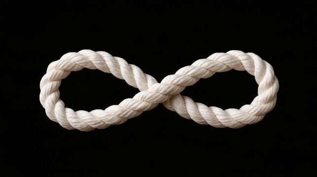 White rope loop arranged as infinity symbol on black