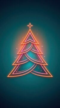 Stylized Neon Christmas Tree glowing against a teal background with subtle sparkles