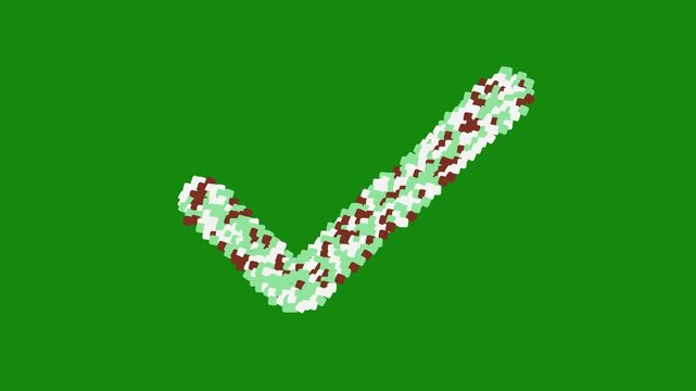 Abstract pattern of small dots forming a checkmark on a green background.