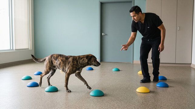Dog completes proprioception training session