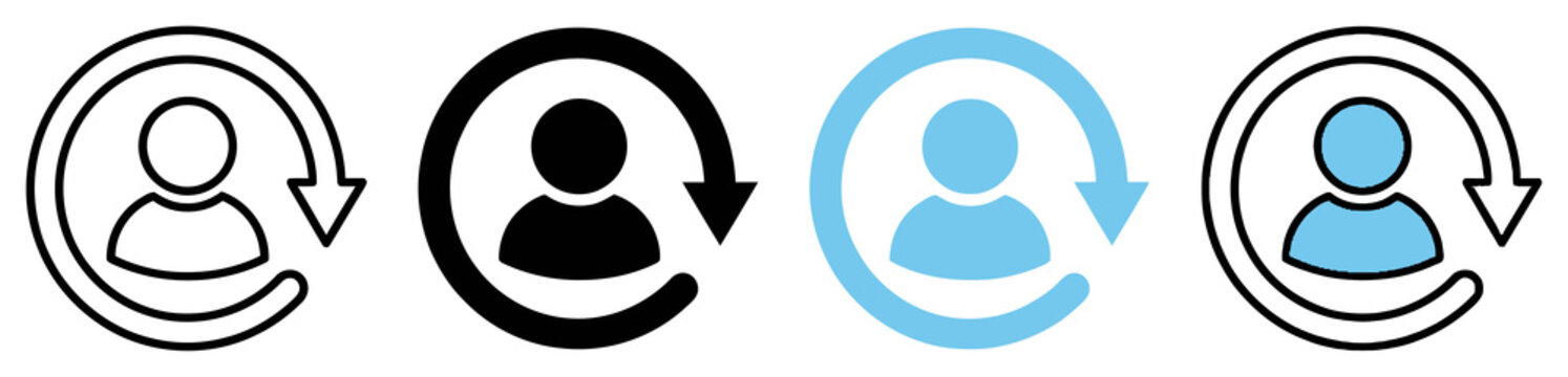 Account refresh icon user with circular arrow four variants