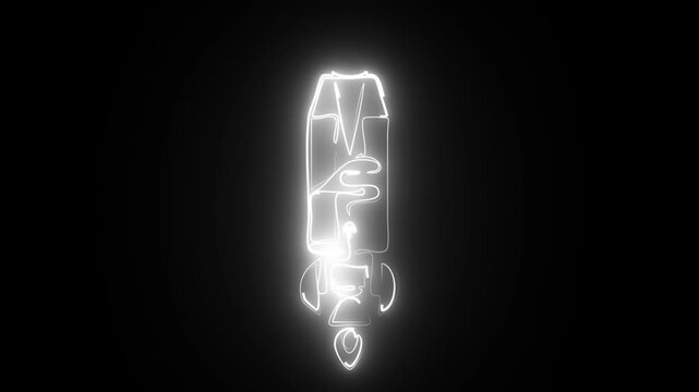 White Neon Vertical Abstract Symbol with Glowing Details.4k animation