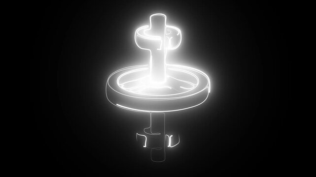 White Neon Spinning Top Shape with Circular Rings loop animation. 4k