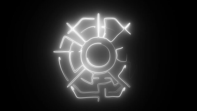 White Neon Mechanical Gear with Circular Center line animation.4k