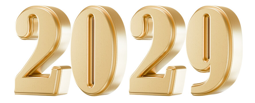 Metallic gold numbers forming the year 2029